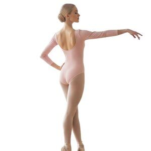 Capezio Adult Pet XS 2-4 Leotard Pink Long Sleeve Scoop Neck Dance Yoga Gym